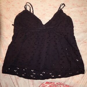 Brandy Melville Elegant Navy dark blue/blackish Eyelet Women's Top